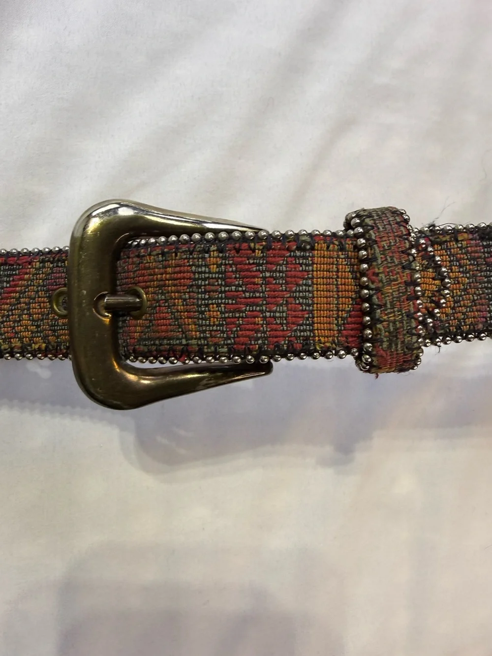 County Seat Women’s Medium Vintage Tapestry Belt Southwestern Boho Brass Buckle
